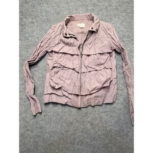 ✅ LOFT Ruffle Front Crinkle Jacket Women’s Size 4 Mauve Zip-Up Lightweight